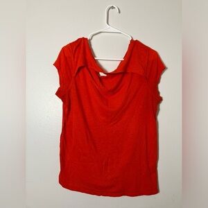 Free People Lightweight Short‎ Sleeve T-shirt Red Sz Small Keyhole Front Comfort